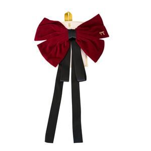 Simply Southern Red Velvet & Black Satin Hair Bow Clip NWT Holiday Glam